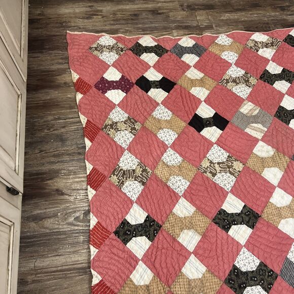 Vintage Handmade Bow Tie Pieced Single Quilt 73x66 - Picture 14 of 16